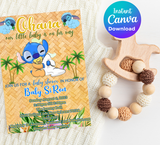 Stitch Baby Shower Hawaiian Invitation | Tropical Luau Invite | Laid-Back Celebration Theme