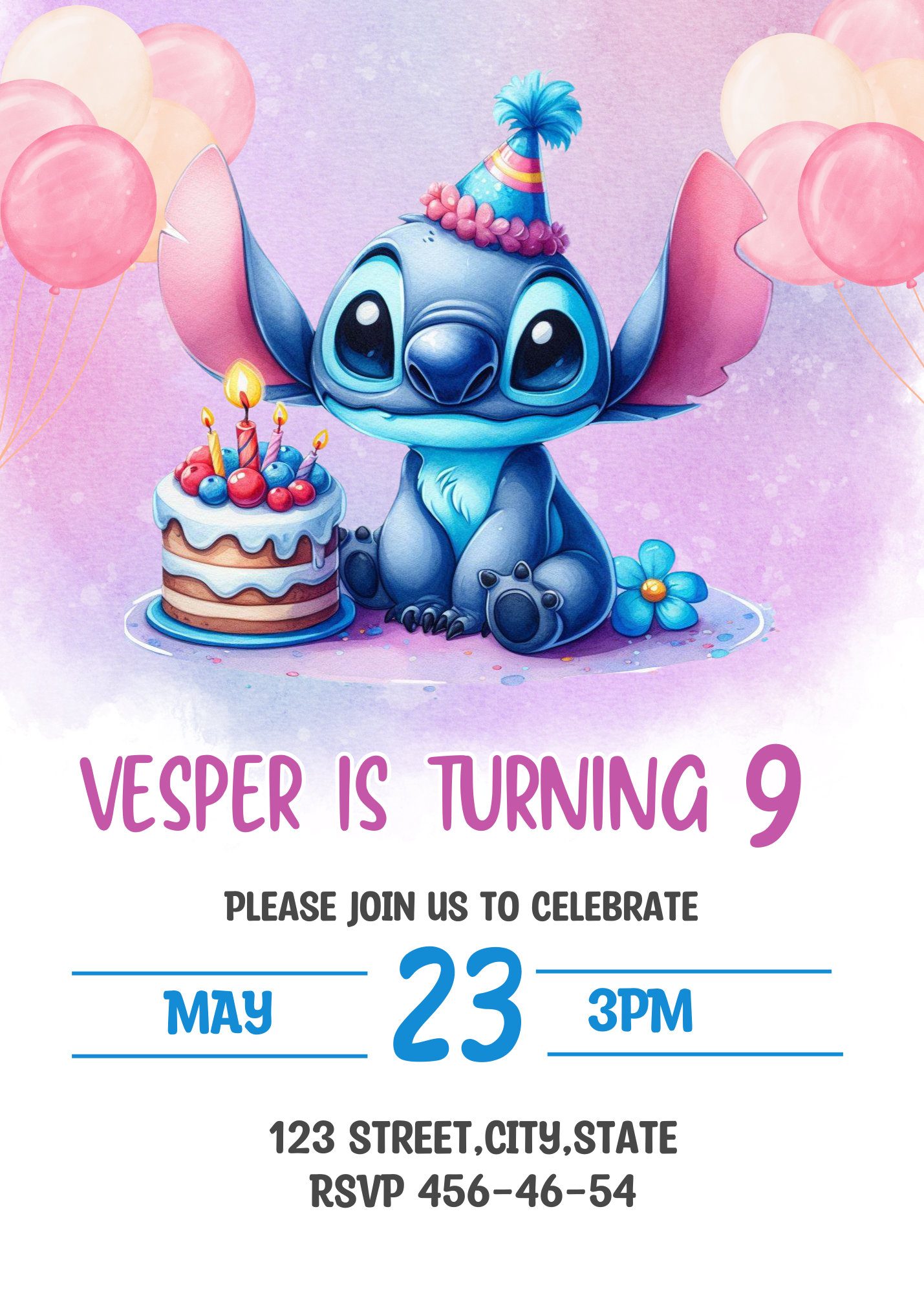 Editable Stitch Birthday Invitation and Favor Tag Template, Canva Editable Birthday Invitation, Lilo Stitch Angel Birthday Party Invitation