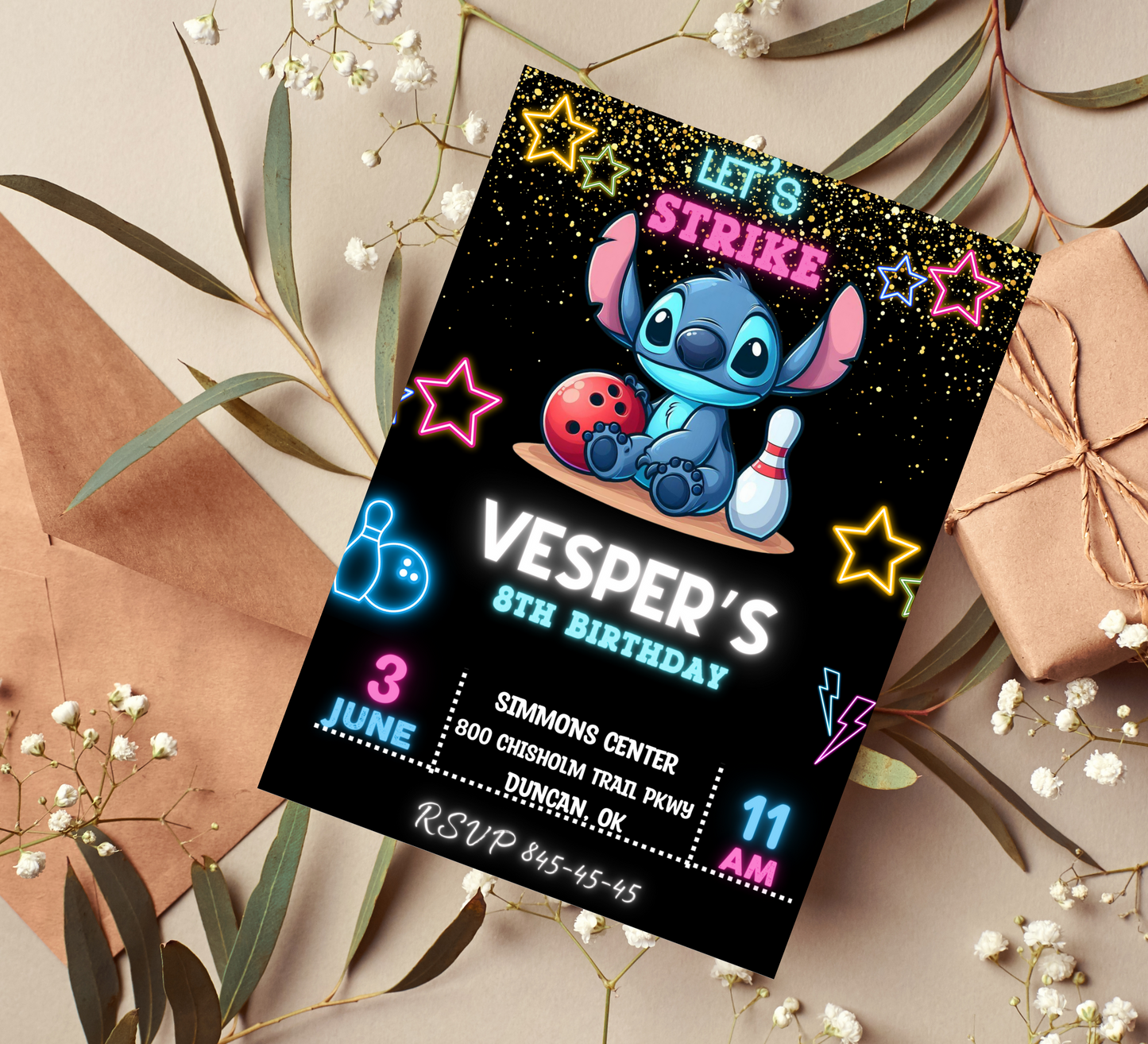 Bowling Bash with Stitch: Fun-filled Birthday Celebration with Our Stitch Bowling Party Invitation