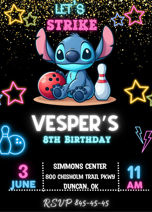 Bowling Bash with Stitch: Fun-filled Birthday Celebration with Our Stitch Bowling Party Invitation