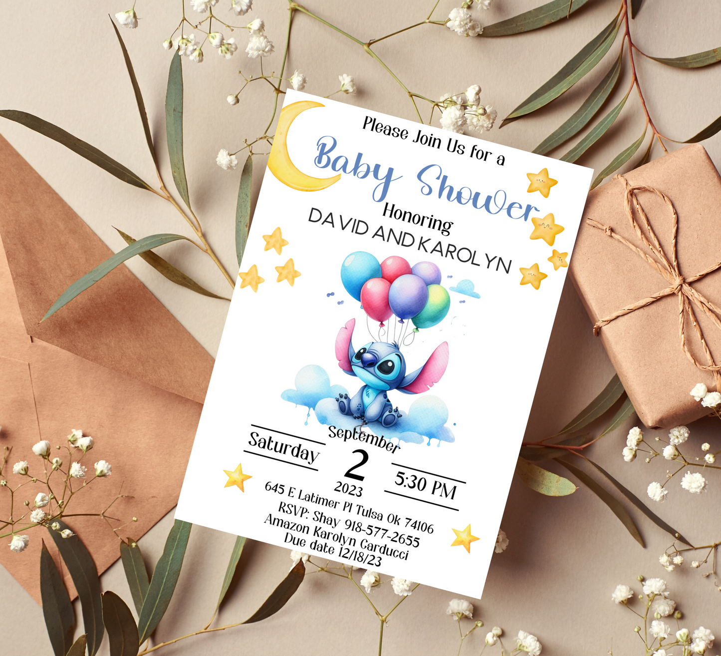 Editable Stitch Baby Shower Invitation Cloud Balloons Template, Stitch Baby Shower Invite, Printable Stitch Shower Invitation, Stitch Party Supplies