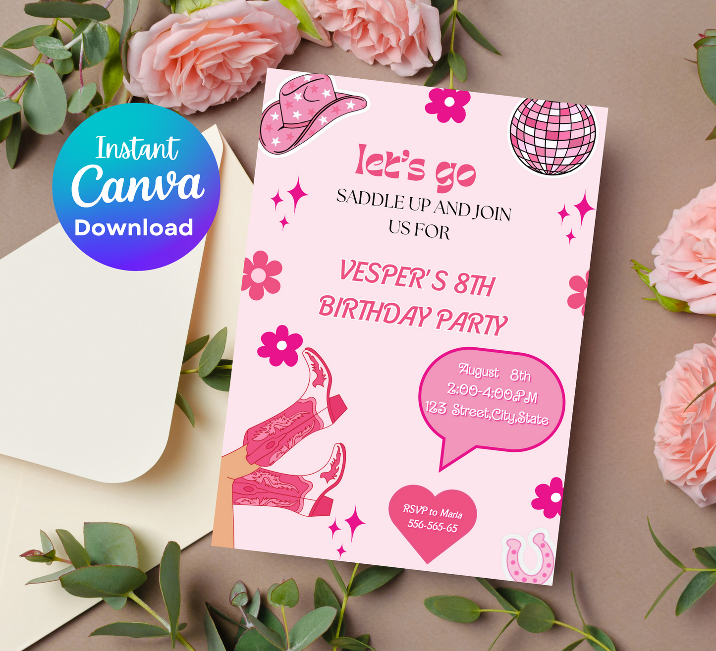 Barbie Pink Cowboy Birthday Invitation: Yeehaw Celebration for Your Little Cowgirl