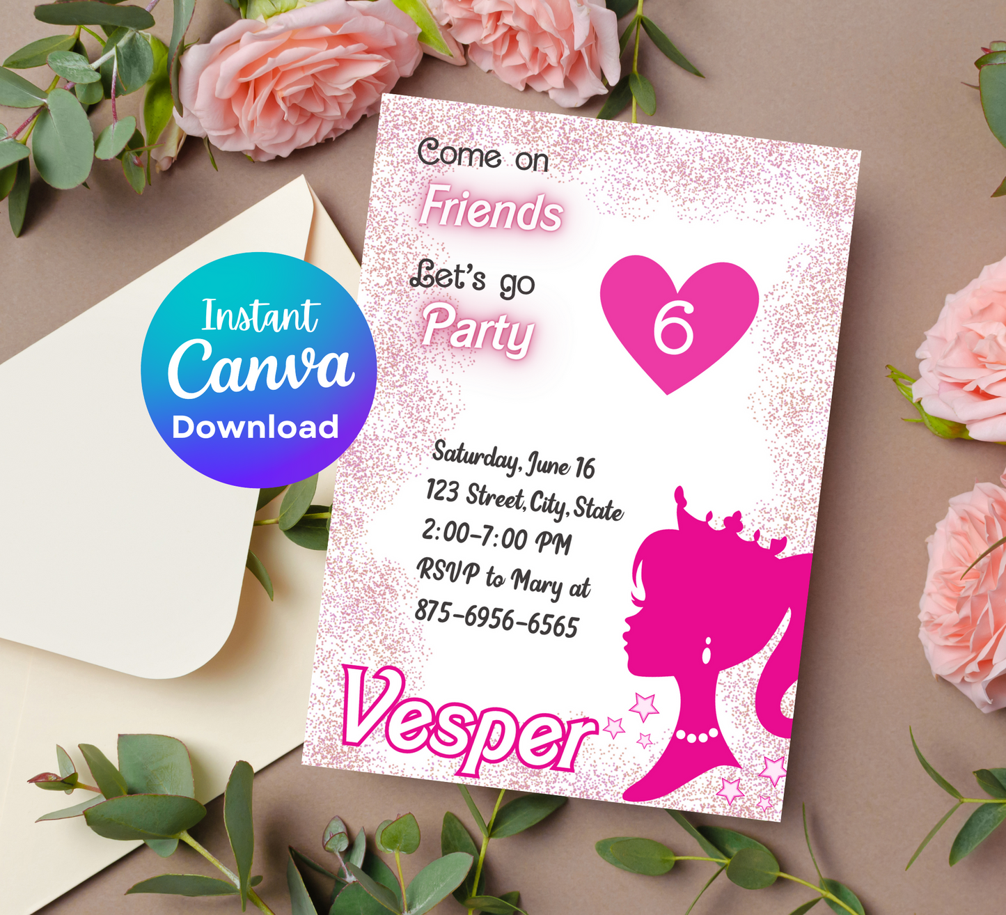 Barbie Pink Birthday Party Invitation | Girly Barbie Doll Theme | Printable Invite for Girls"