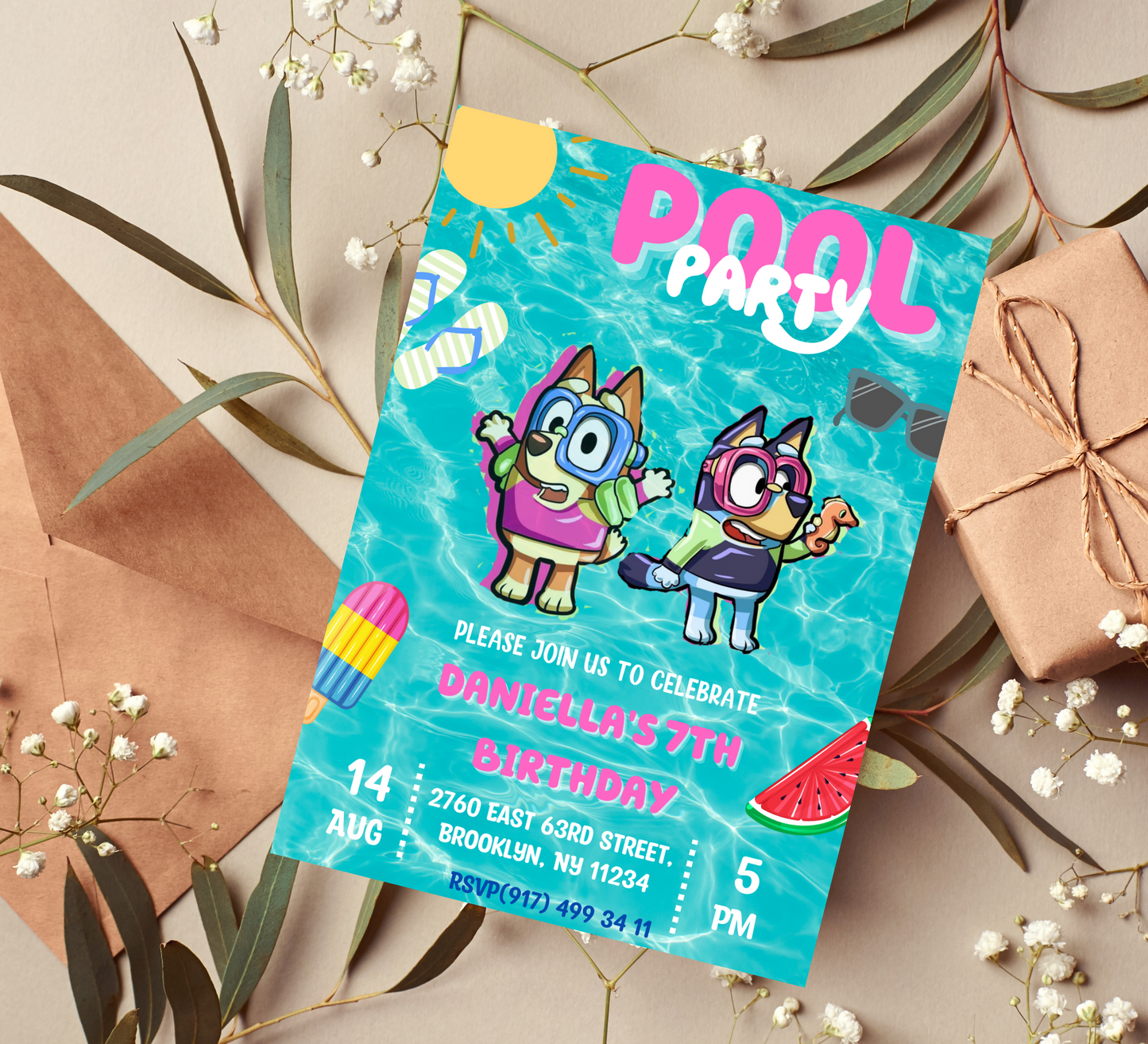 Bluey Pool Birthday Invitation | Splashy Celebration Invite