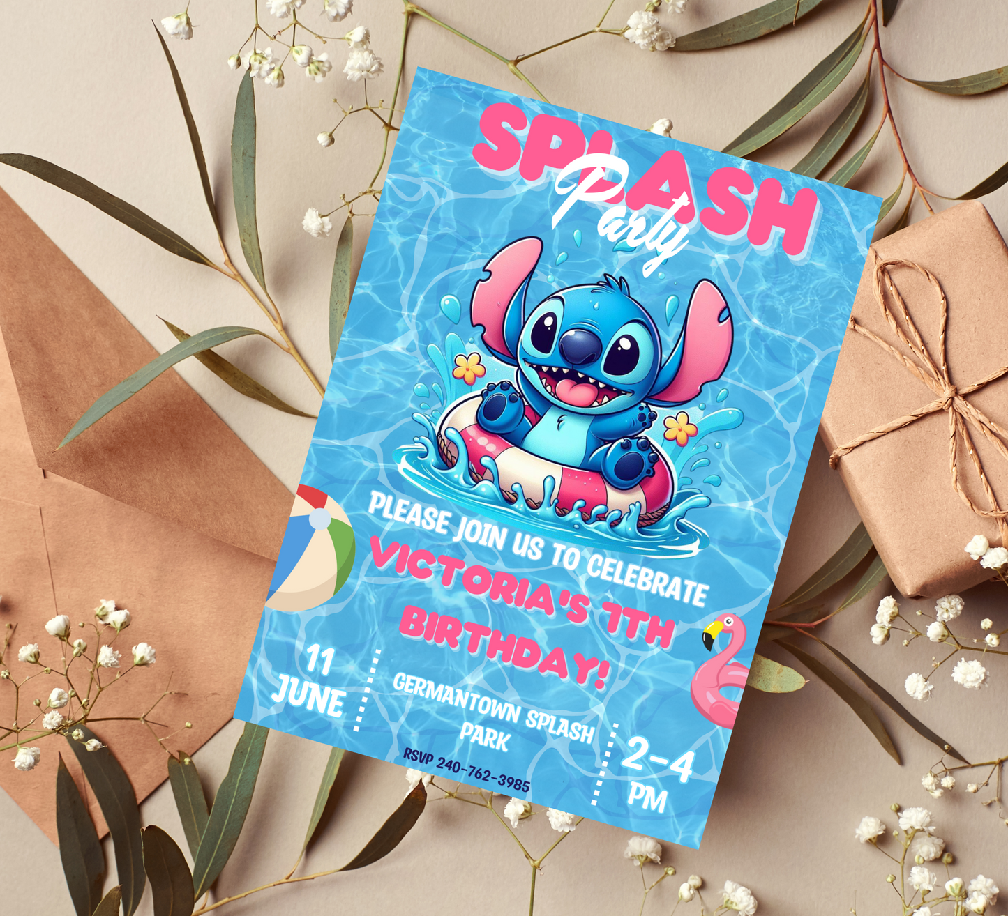 Stitch Pool Splash Birthday Bash Invitation: Tropical Fun for Kids Celebration