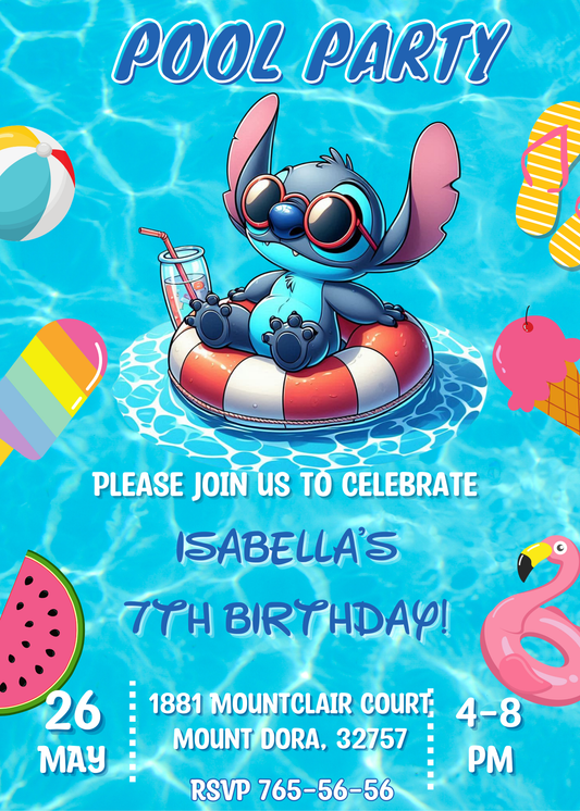 Stitch Birthday Invitation | Stitch Pool Party Party Invitation | Instant Download | DIGITAL Editable Printable Invite