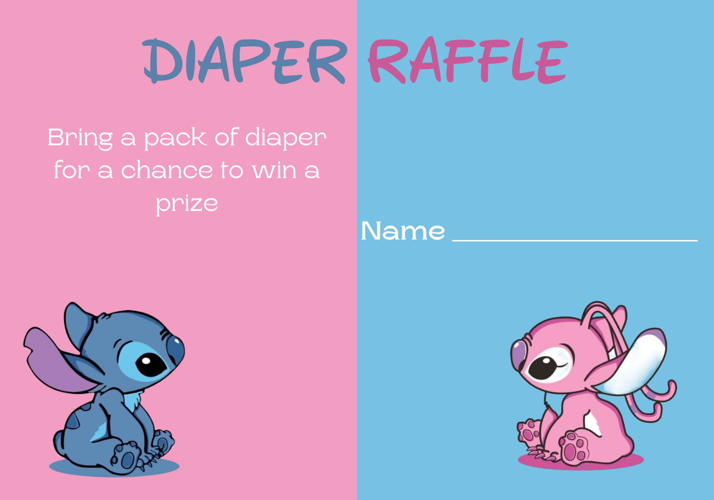 Stitch Gender Reveal Diaper Raffle Wipes Raffle Tickets: Cute & Practical Baby Shower Game