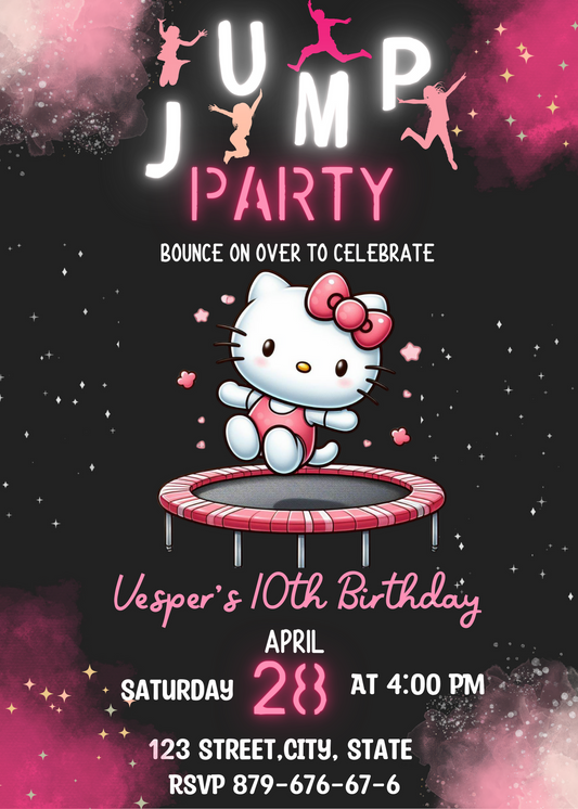 Hello Kitty Jump Trampoline Park Birthday Invitation: Kawaii Jump Party Fun