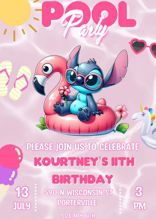 Stitch Birthday Invitation | Stitch Pool Party Party Invitation | Flamingo nstant Download | DIGITAL Editable Printable Invite