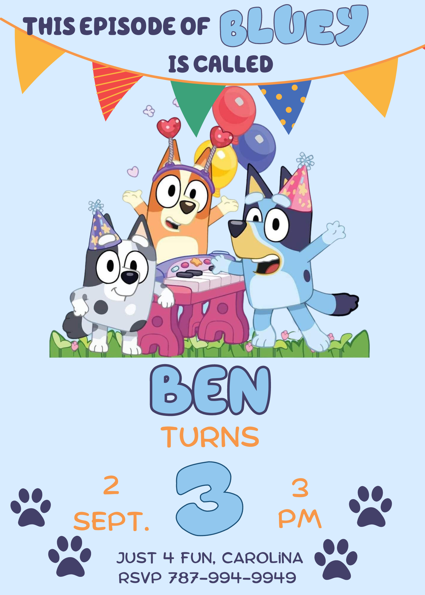 Bluey Birthday Invitation - Custom Bluey and Bingo Birthday Invite - Personalized Bluey Party Invitation for Kids"