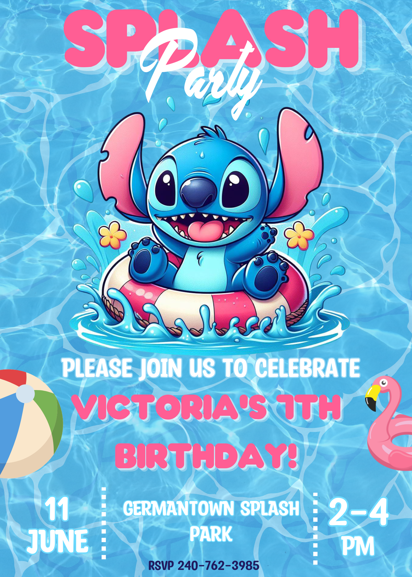 Stitch Pool Splash Birthday Bash Invitation: Tropical Fun for Kids Celebration