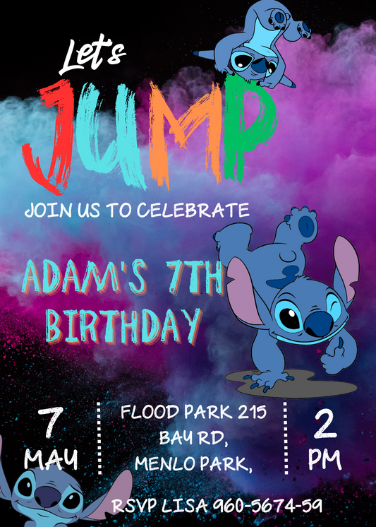 "Stitch Jump Birthday Invitation and Thank You Card Set - Adventure with Stitch Theme