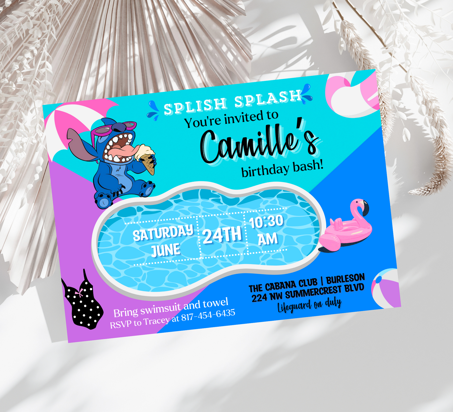 Stitch Pool Birthday Splash Party Invitation | Lilo Stitch Birthday Bash Celebration