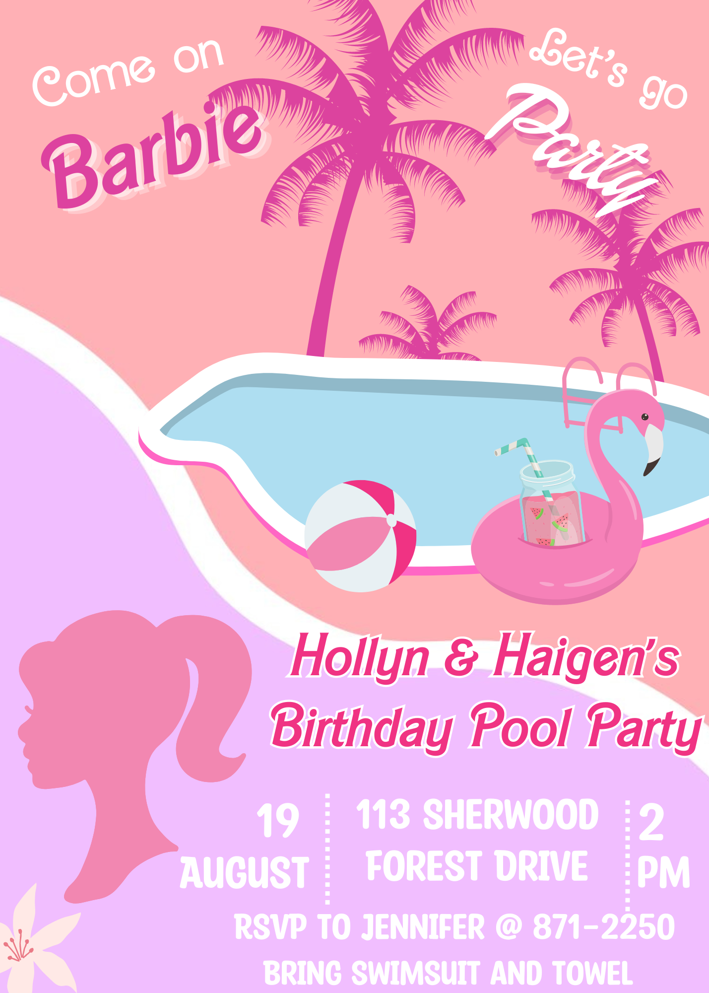 Barbie Pool Birthday Invitation | Splashy Celebration for a Fun-Filled Barbie Themed Pool Party