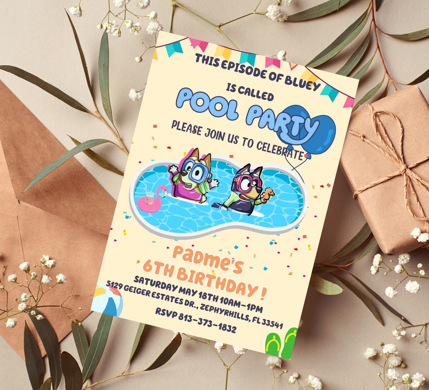 Bluey Bingo Pool Birthday Bash Invitation - Heeler Bluey Pool Party - Digital Printable Invite"