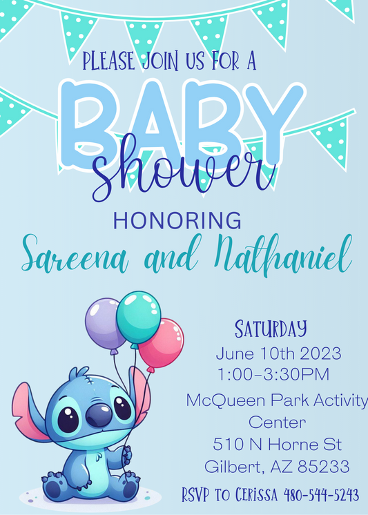 Stitch Baby Shower 3-Color Invitation | Customizable Stitch Baby Shower Invite