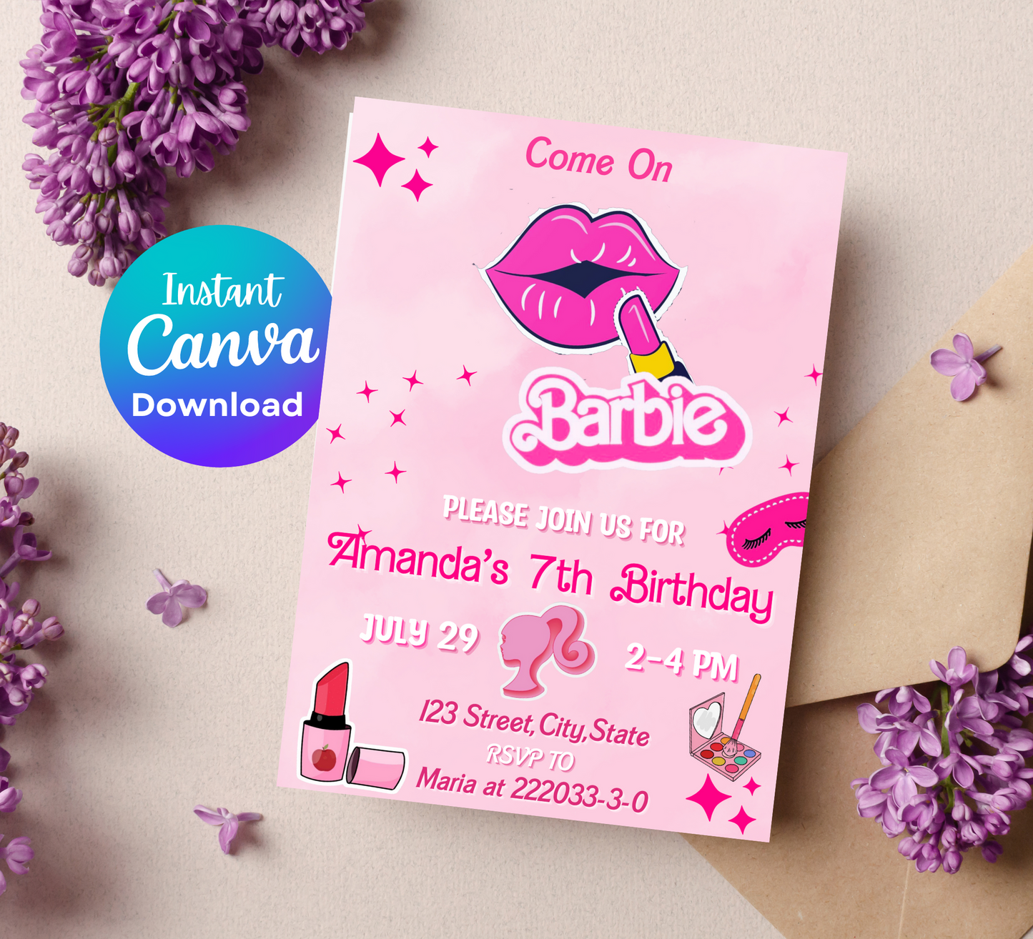 Barbie Spa Makeup Birthday Invitation: Pamper Party with Glamorous Fun for Barbie Fans and Fashionistas