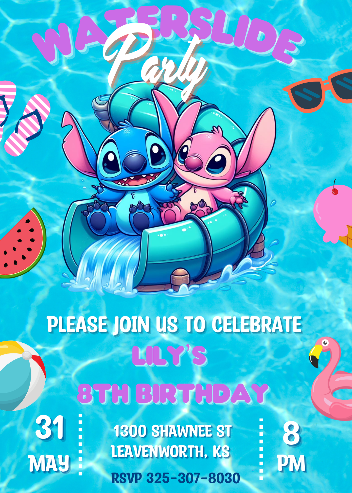 Stitch Waterslide Birthday Invitation | Stitch Pool Party Party Invitation | Instant Download | DIGITAL Editable Printable Invite