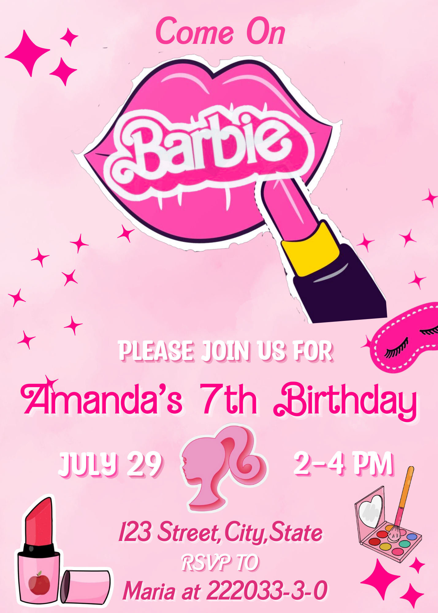 Barbie Spa Makeup Birthday Invitation: Pamper Party with Glamorous Fun for Barbie Fans and Fashionistas