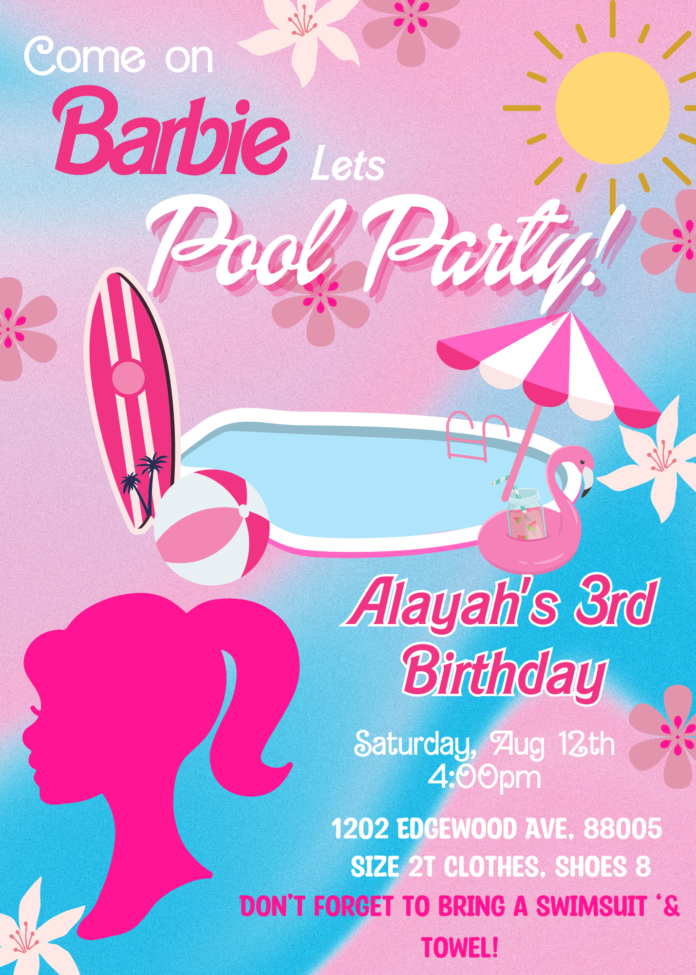 Barbie Pool Birthday Invitation | Pink Doll Party Celebration"