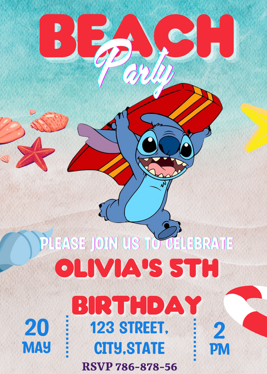 Stitch Beach Pool Birthday Summer Invitation: Dive into Fun