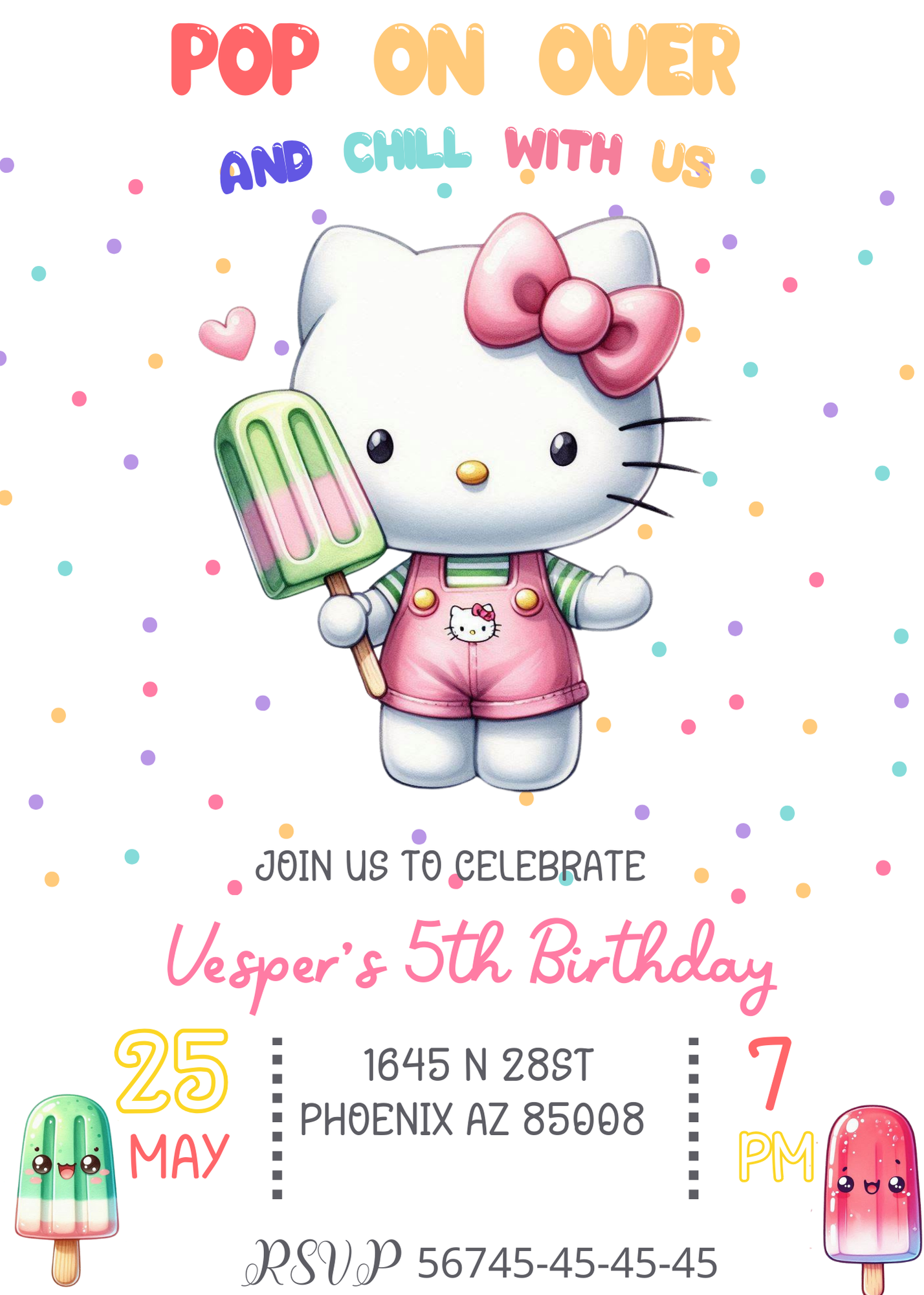 Editable Hello Kitty Popsicle Birthday Invitation Kawaii Popsicle Birthday Invite Sanrio Pop On Over Chill With Us Girl Popsicle Party Ice Cream Digital Invite