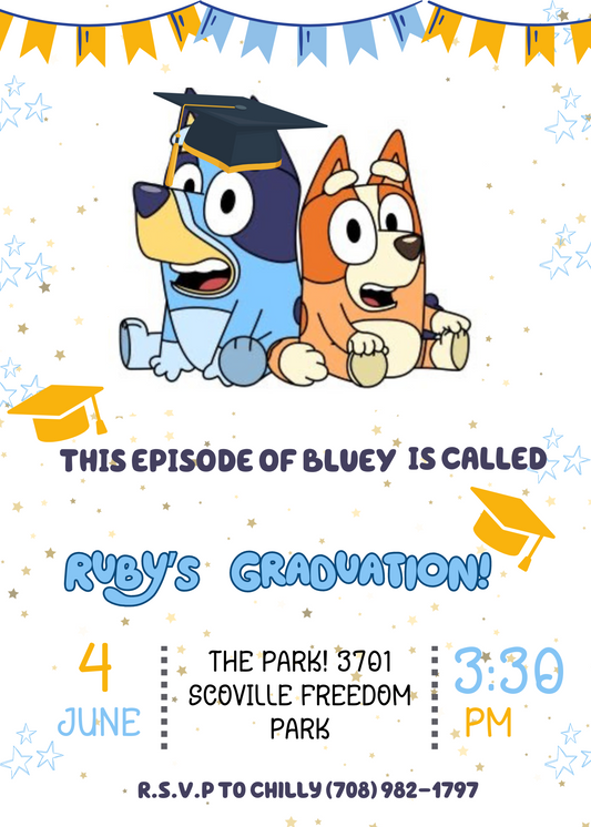 Bluey Bingo Graduation Celebration Invitation: Customize Your Grad Party