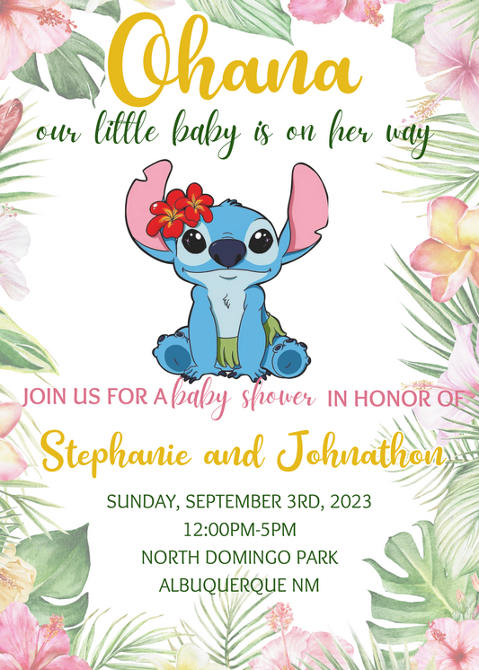 Stitch Baby Shower Invitation | Ohana Hawaii Theme | Tropical Celebration"