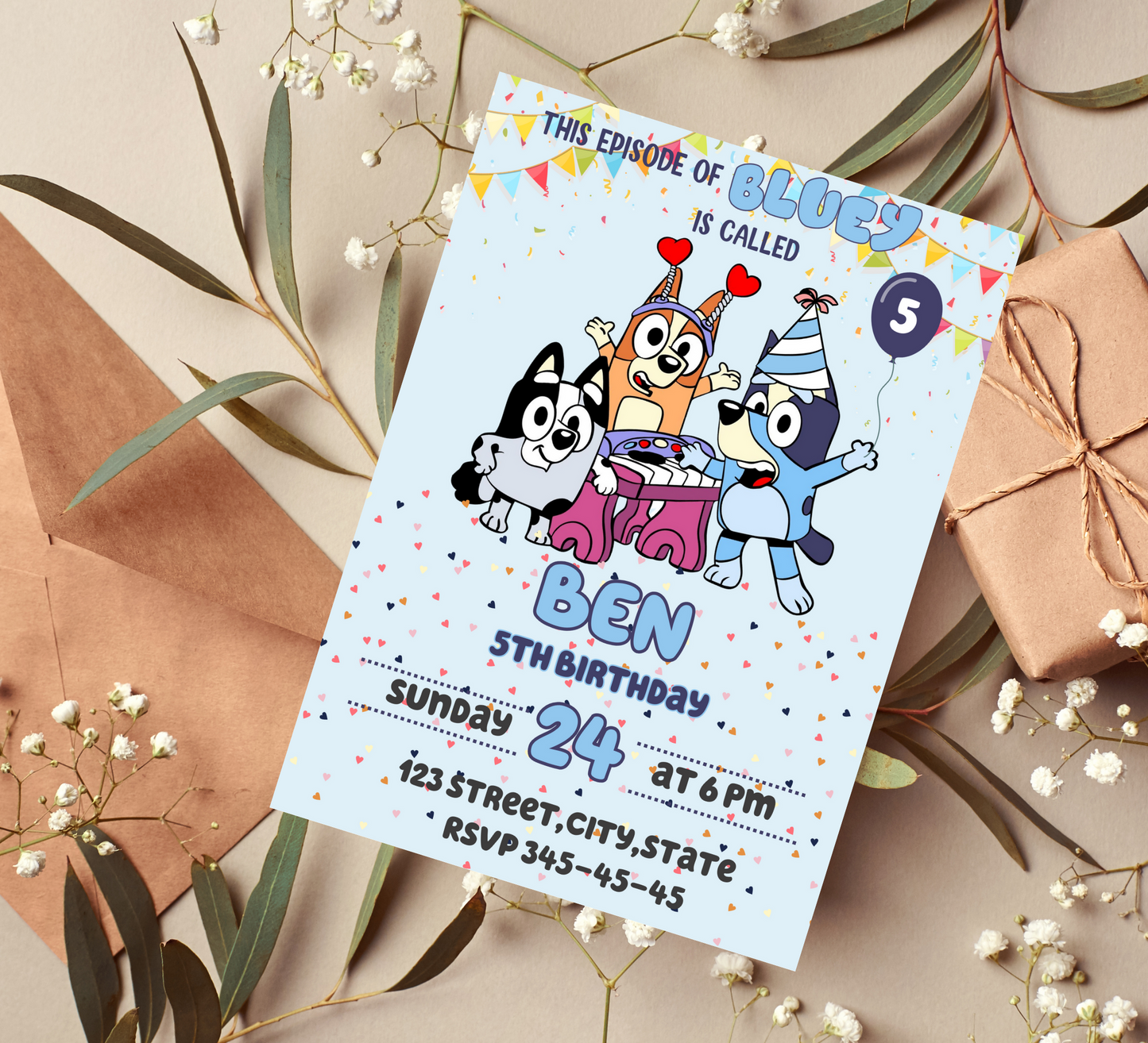 Editable Bluey Dog Birthday Invitation, Kids Boy Party Invite, Canva Template for Digital Download