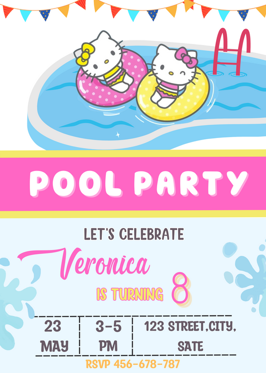 Hello Kitty Pool Birthday Invitation | Splashing Celebration