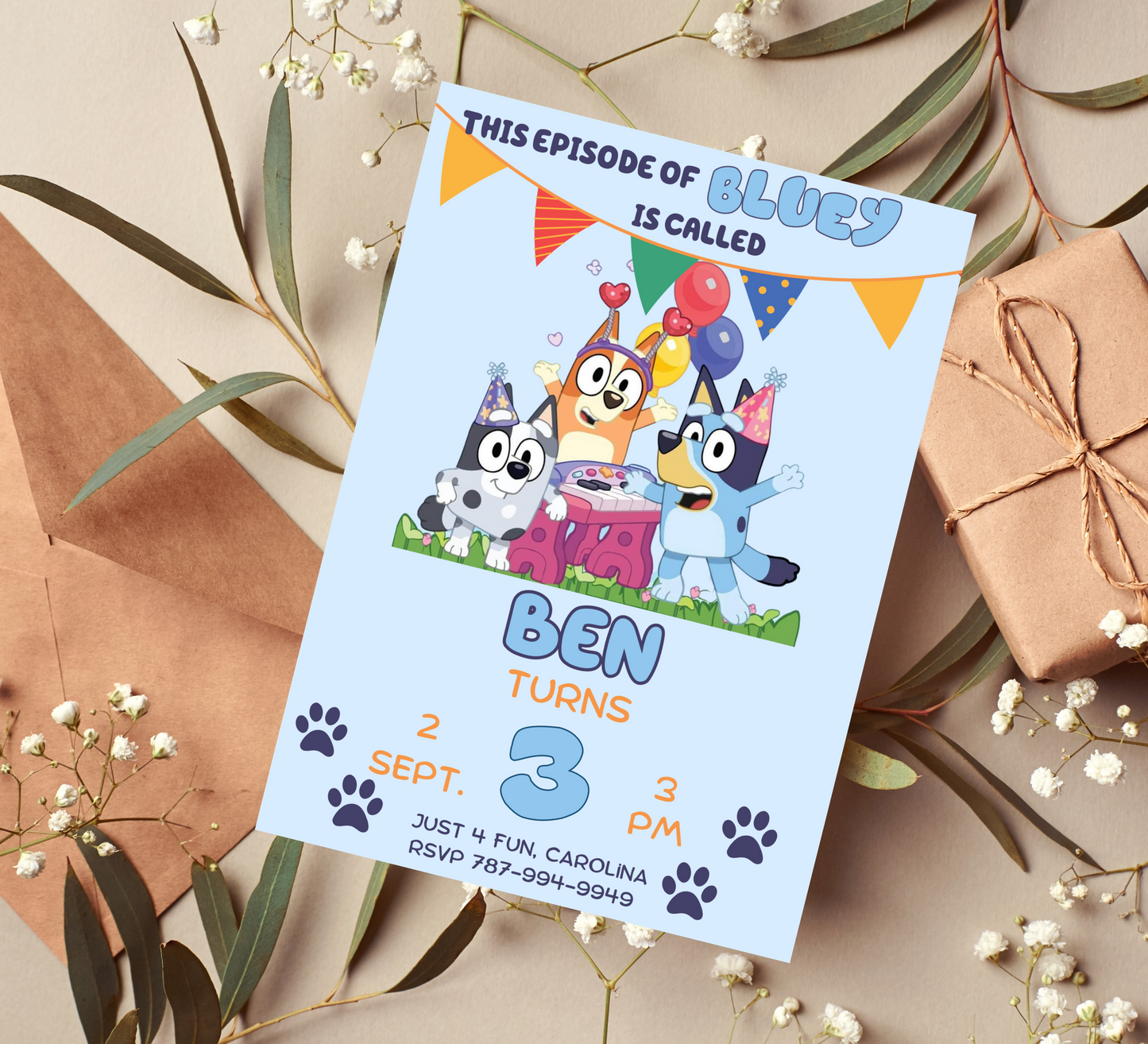 Bluey Birthday Invitation - Custom Bluey and Bingo Birthday Invite - Personalized Bluey Party Invitation for Kids"