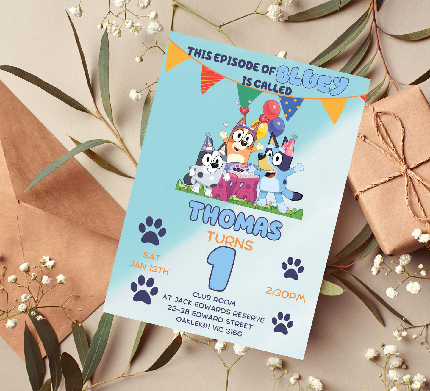 Bluey Birthday Invitation: Heeler Puppy Celebration at Your Fingertips