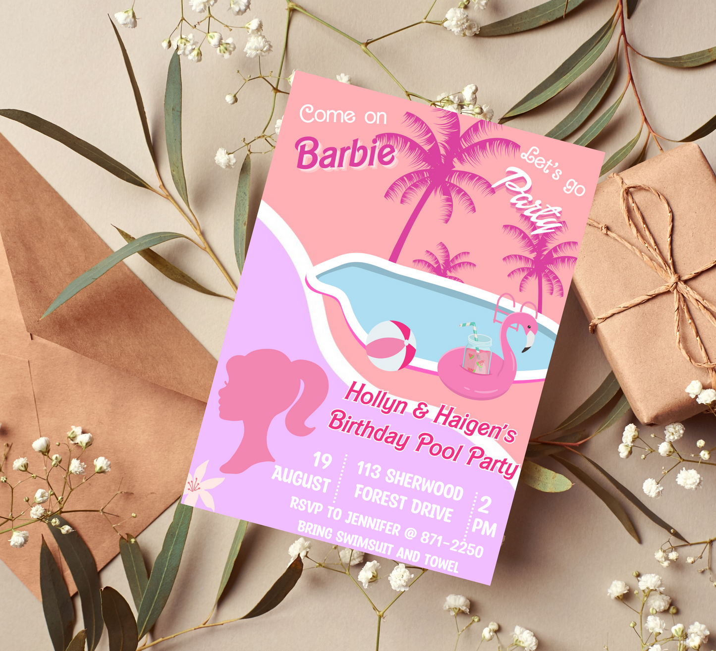 Barbie Pool Birthday Invitation | Splashy Celebration for a Fun-Filled Barbie Themed Pool Party