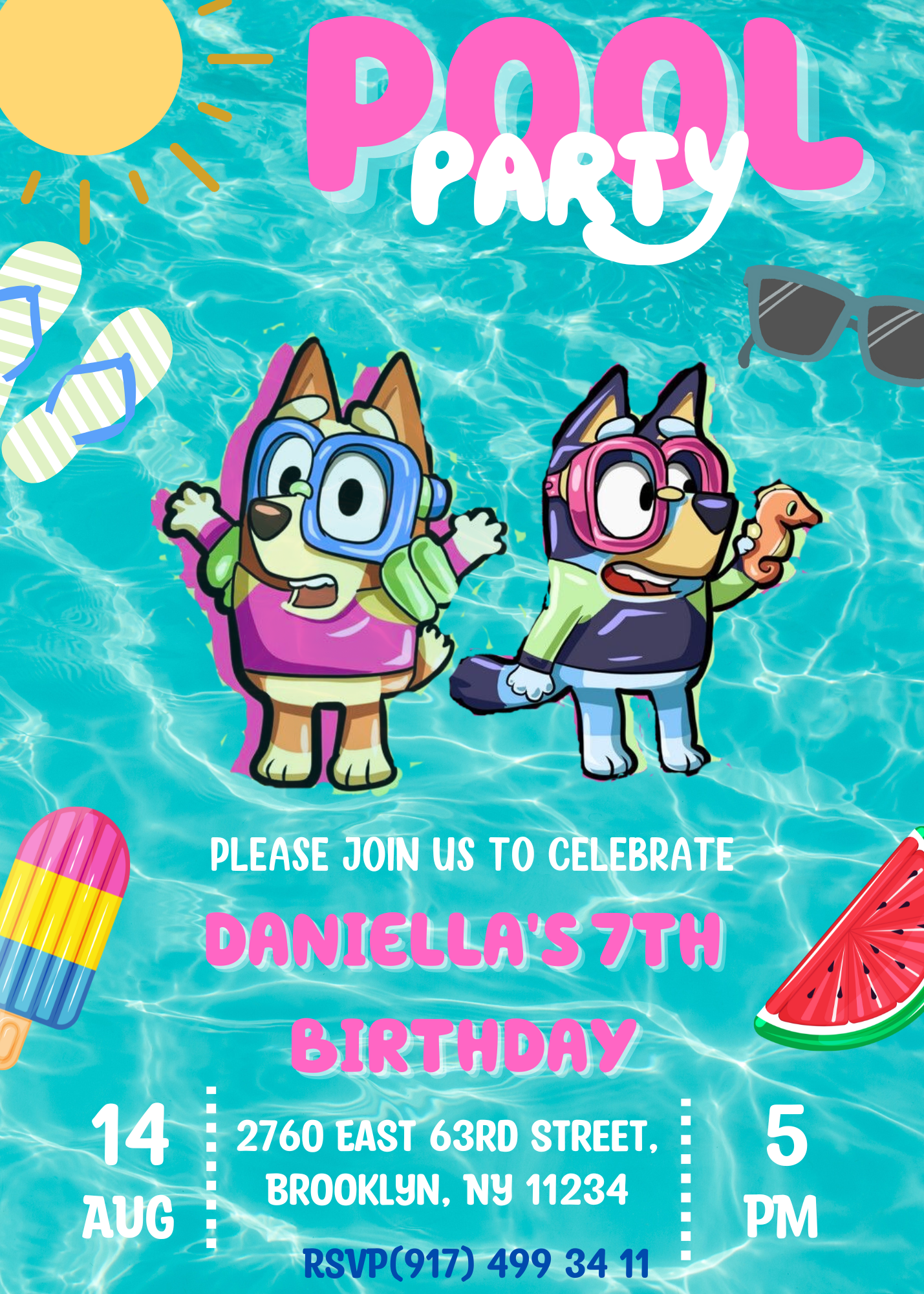 Bluey Pool Birthday Invitation | Splashy Celebration Invite