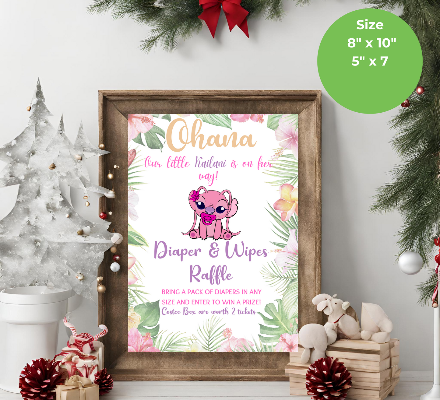 Aloha Ohana Stitch Baby Shower: Hawaiian Tropical Diaper Raffle Sign