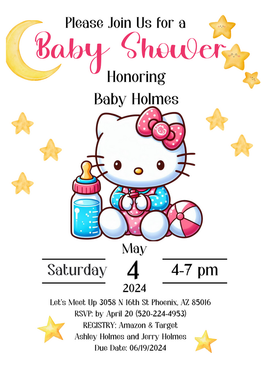 Adorable Hello Kitty Baby Shower Invite | Customizable Canva Template | Pink Kitty Theme Celebration Invitation"