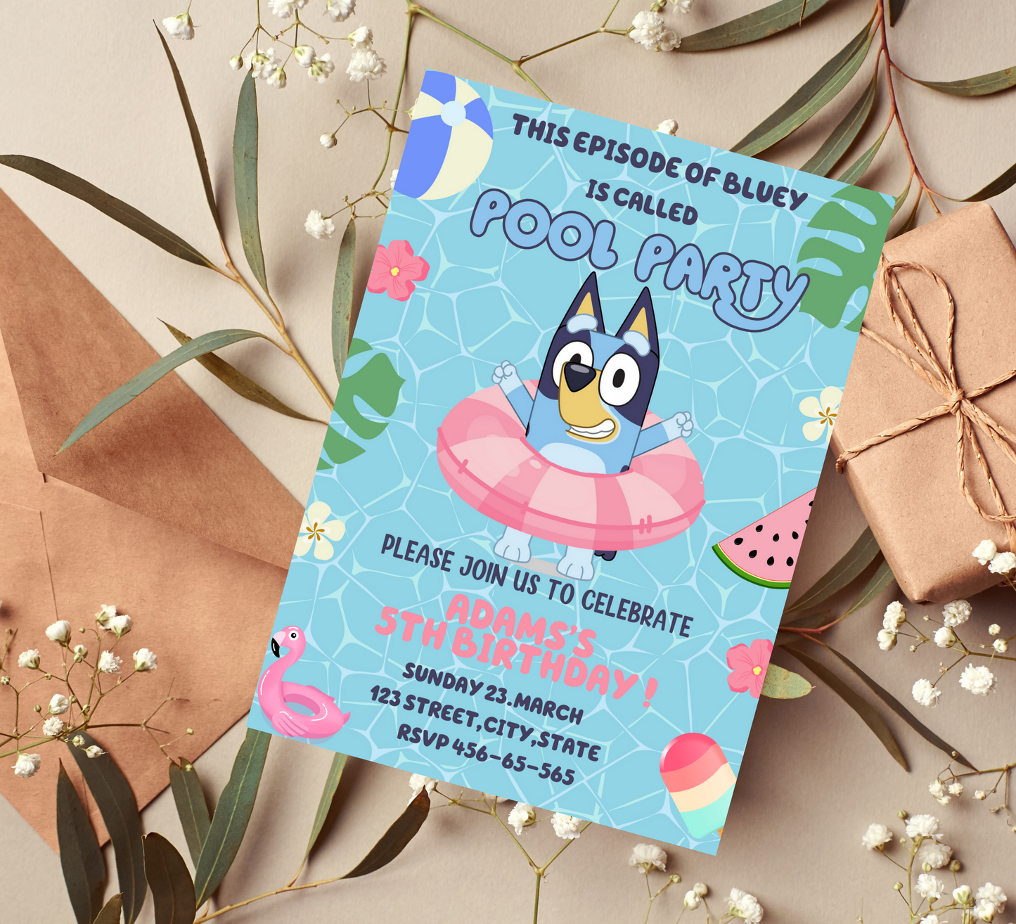 Bluey Pool Party Birthday Invitation | Bluey and Bingo Splash Celebration | Customizable Digital Invite"