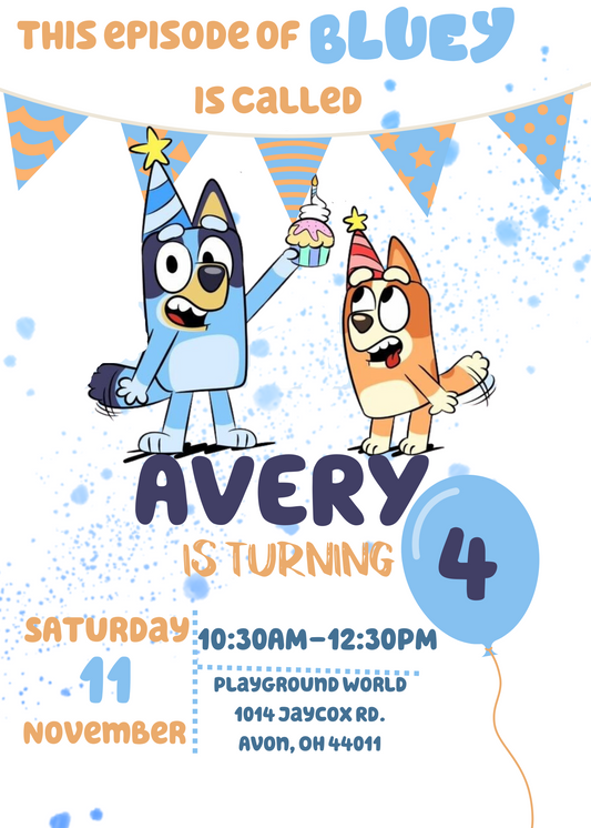 Bluey Birthday Invitation, Bluey & Bingo Birthday Invite, Digital Editable Bluey Template, Kids Birthday Invite, Digital Bluey Template