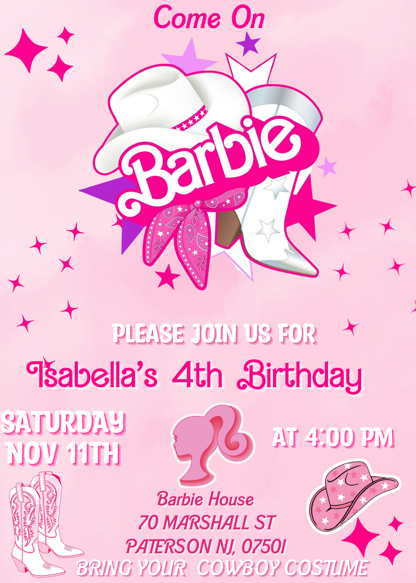 Barbie Cowgirl Birthday Invitation | Pink Western Party Invite | Yeehaw Celebration Theme