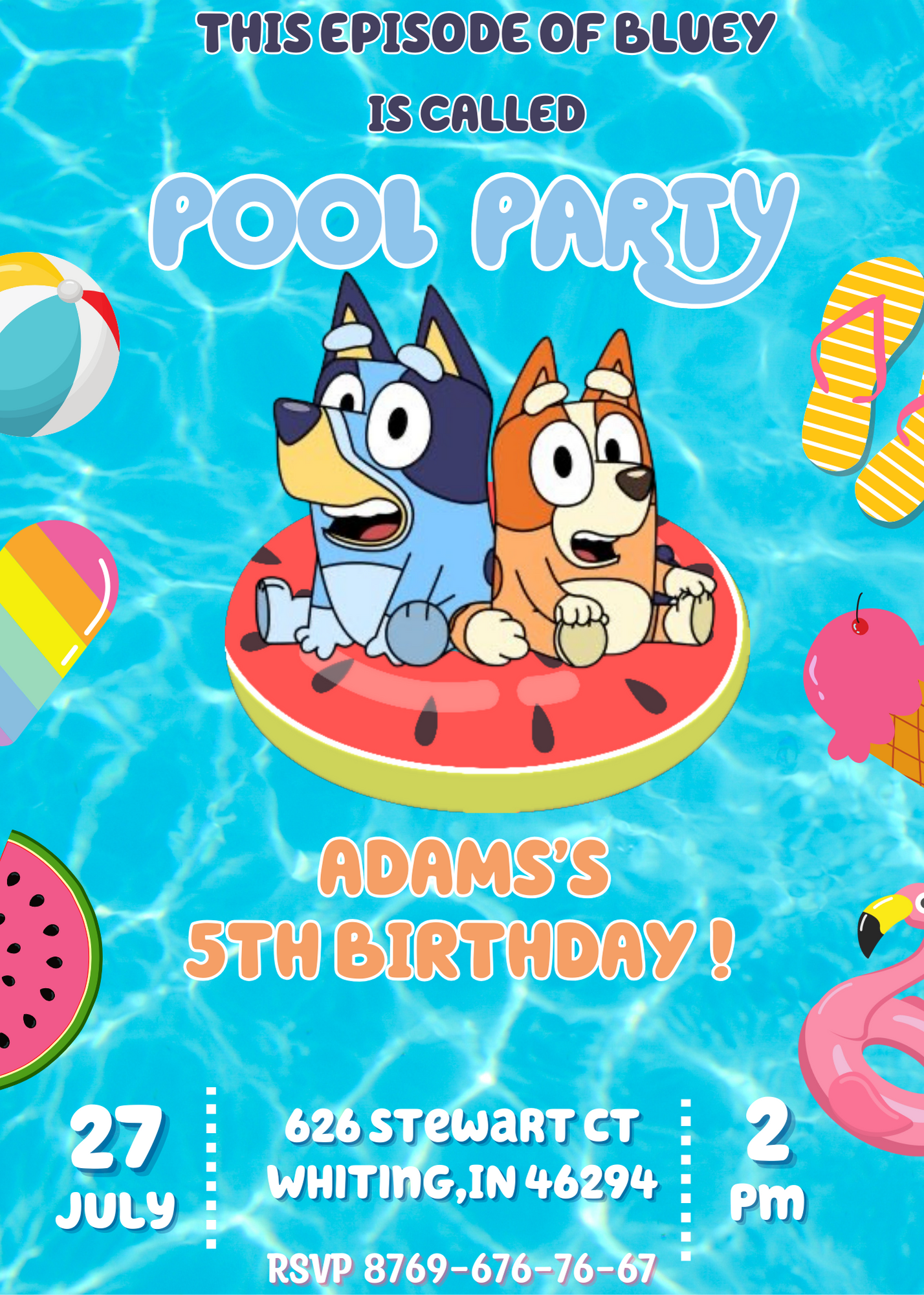 Bluey Pool Birthday Invitation | Bluey and Bingo Splash Party | Kids Pool Party Invite