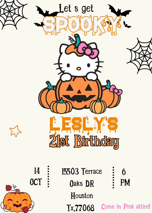 Hello Kitty Halloween Bash Birthday Invitation - Spooktacular Fun Awaits