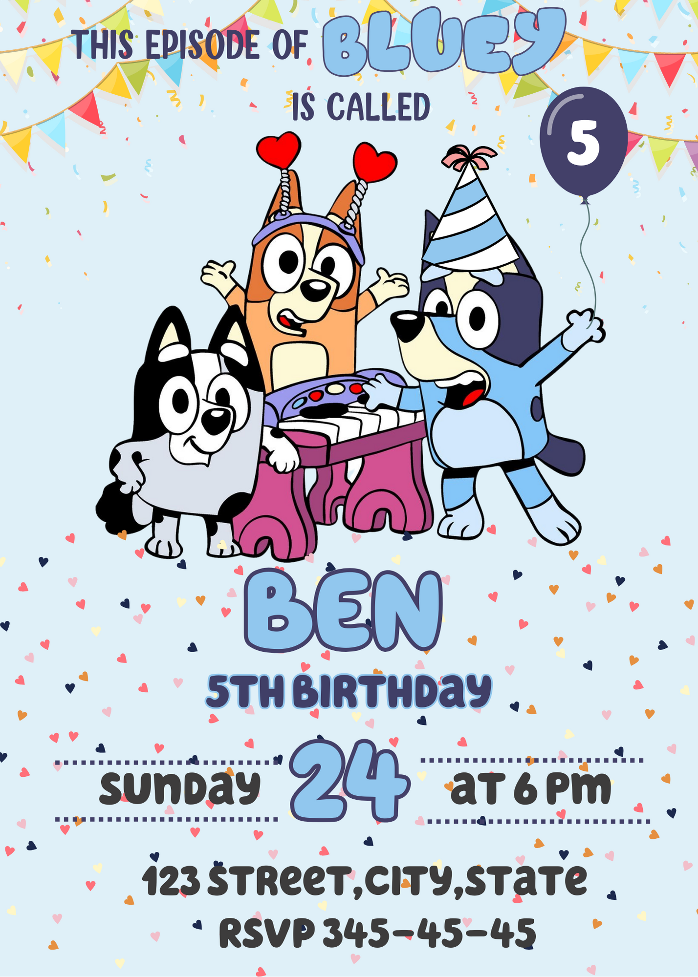 Editable Bluey Dog Birthday Invitation, Kids Boy Party Invite, Canva Template for Digital Download