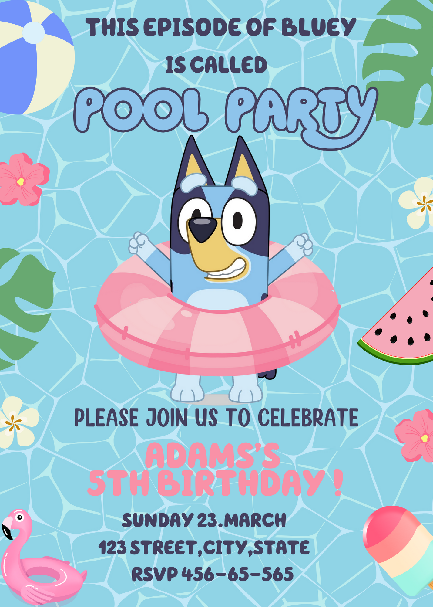 Bluey Pool Party Birthday Invitation | Bluey and Bingo Splash Celebration | Customizable Digital Invite"