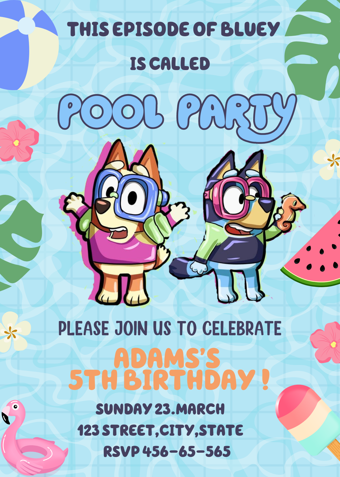 Bluey Pool Birthday Party Invitation | Splish Splash Celebration