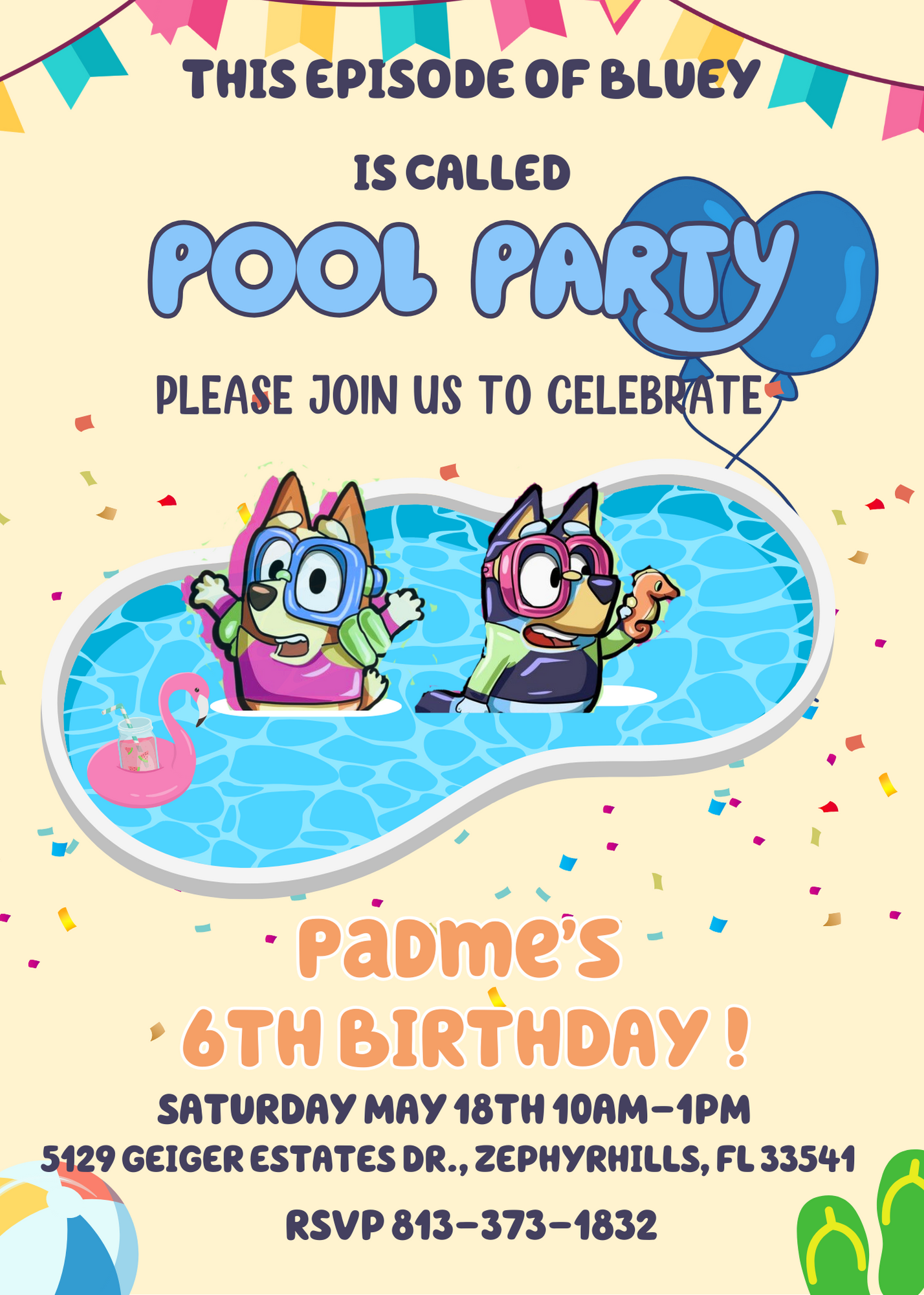 Bluey Bingo Pool Birthday Bash Invitation - Heeler Bluey Pool Party - Digital Printable Invite"