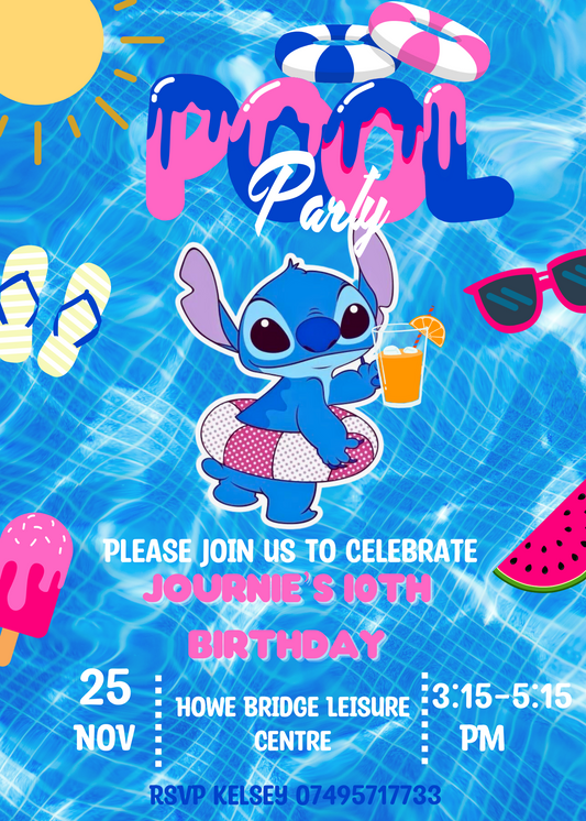 Stitch Pool Birthday Invitation | Lilo & Stitch Party Invite | Splash into Celebration Theme