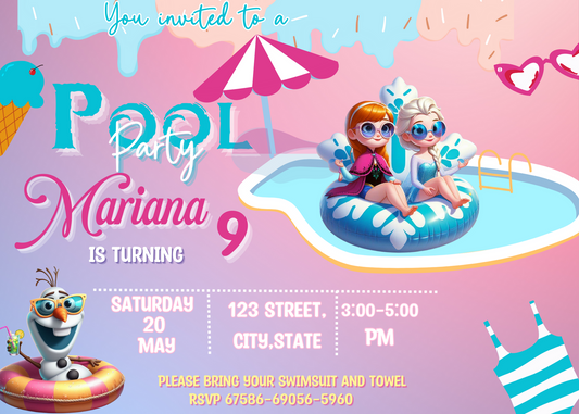 Chill with Elsa, Anna & Olaf: Frozen Pool Birthday Invitation, Magical Splash Party with Disney Friends