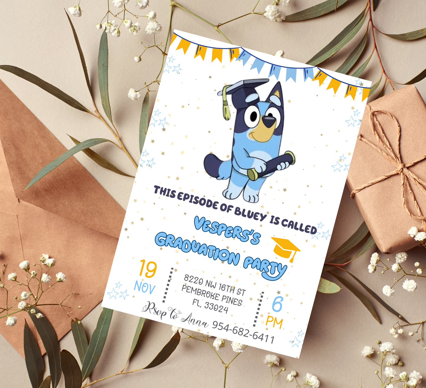 Bluey Bingo Graduation Party Invitation: Celebrate with Bluey's Brightest!