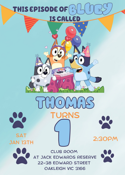 Bluey Birthday Invitation: Heeler Puppy Celebration at Your Fingertips