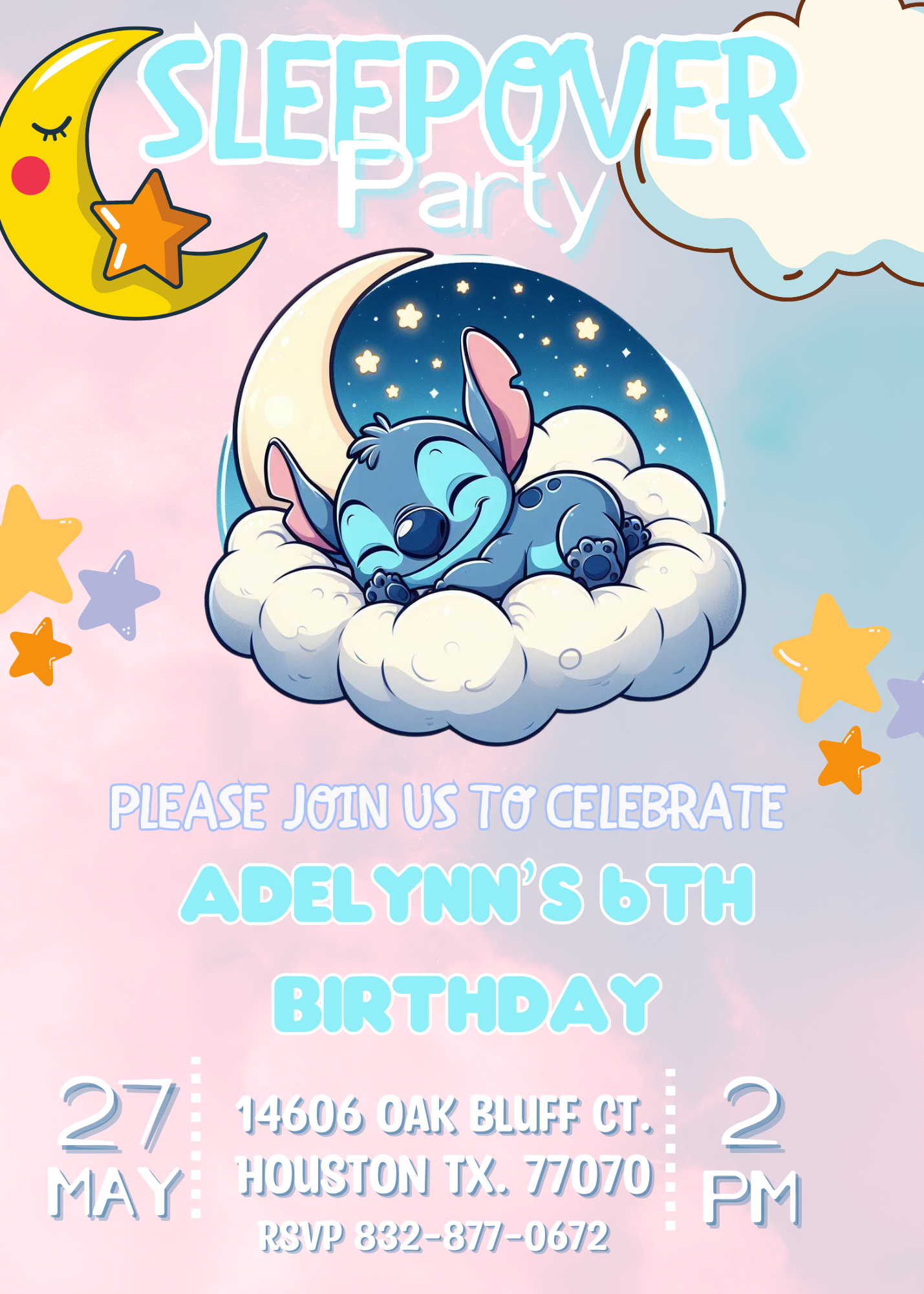 Stitch Sleepover Birthday Invitation | Lilo & Stitch Party Invite | Fun and Vibrant Sleepover Theme